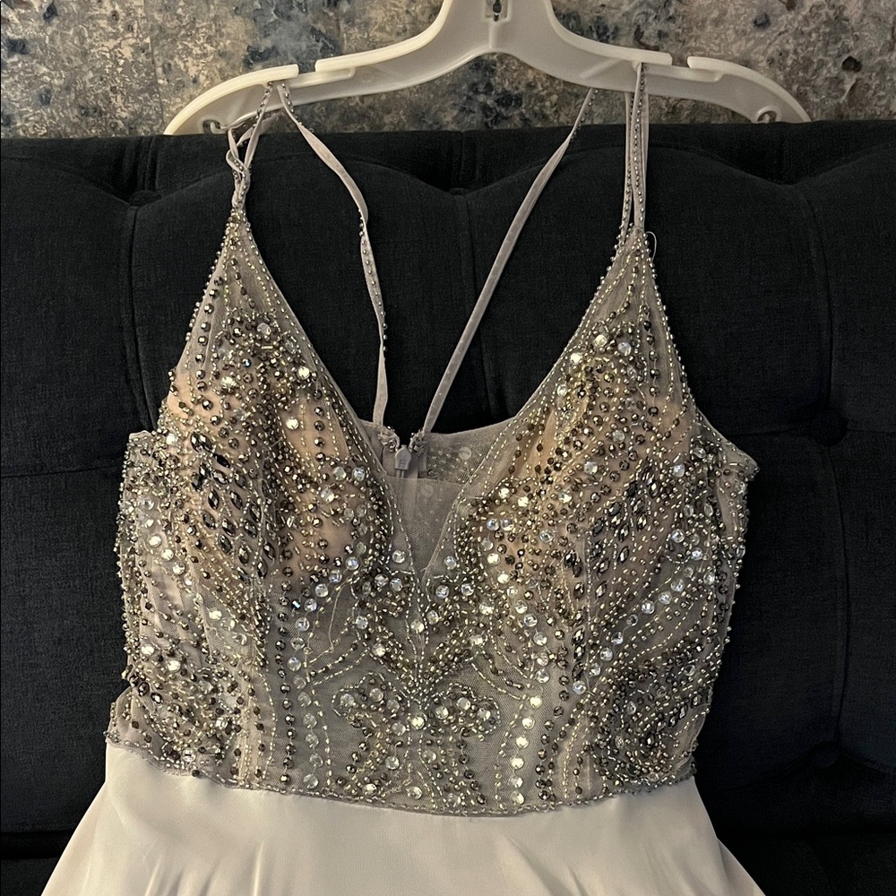 Xscape Silver Beaded Bodice Prom Dress - Picture 3 of 5